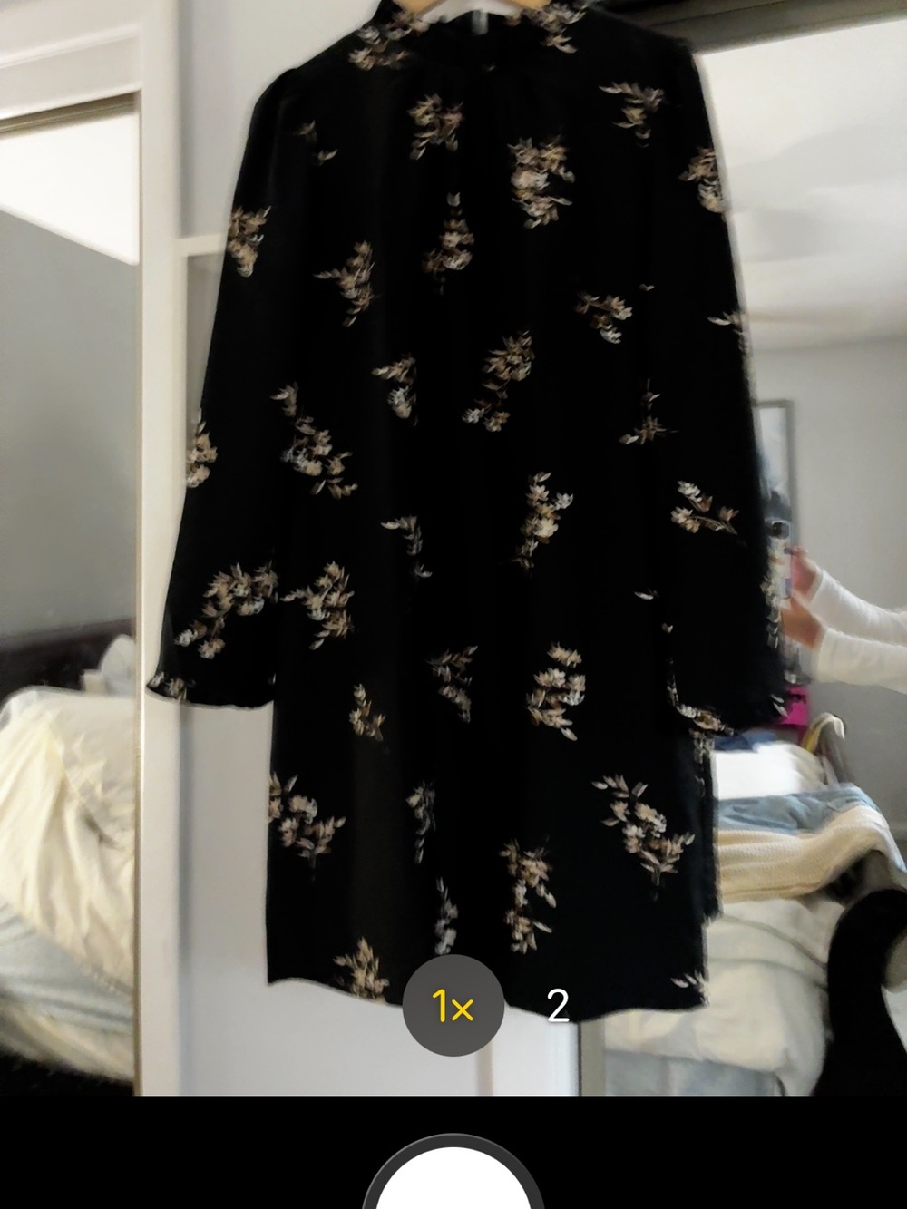 J. Crew Black Long Sleeve Floral Shift Dress